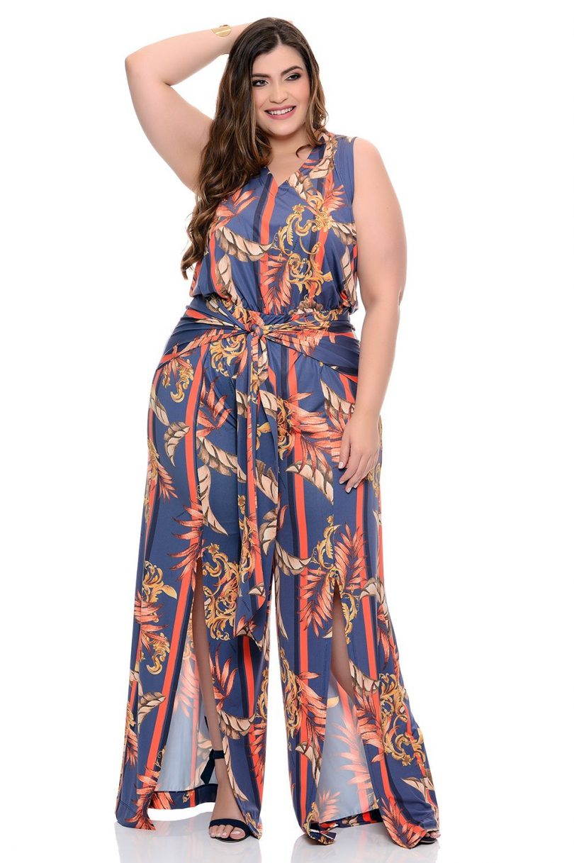 Macacão Carbanna Plus Size Estampado Pantalona